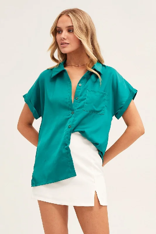 Green Short Sleeve Button Shirt