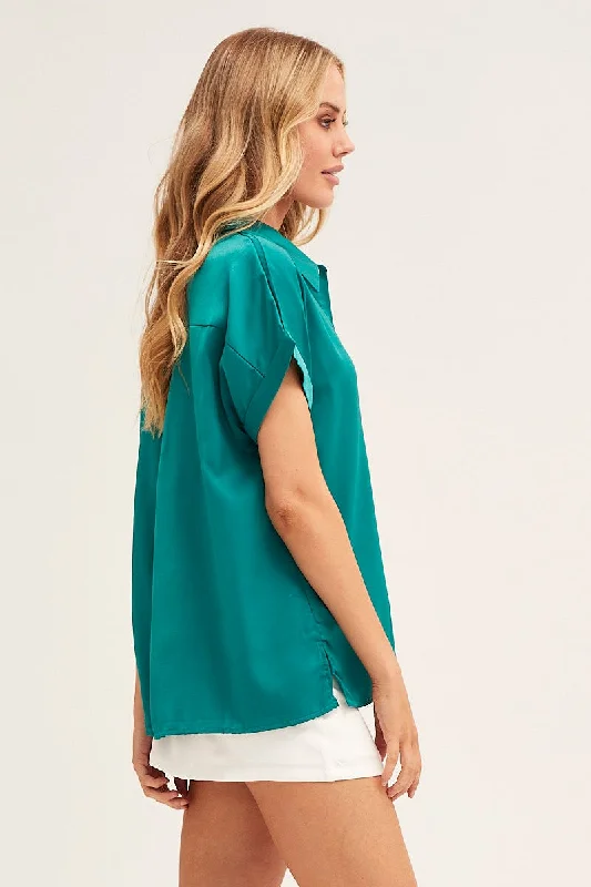 Green Short Sleeve Button Shirt