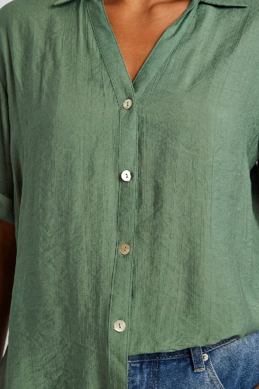 Green Textured Shirt Short Sleeve