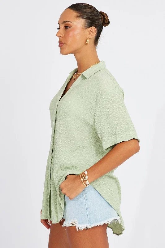 Green Textured Shirt Short Sleeve