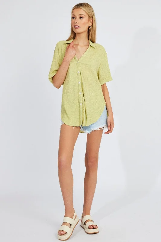 Green Textured Shirt Short Sleeve