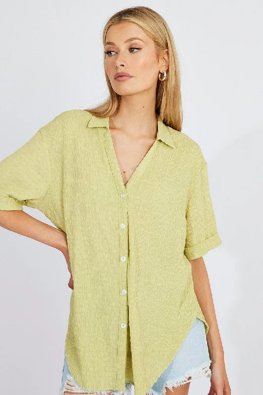 Green Textured Shirt Short Sleeve