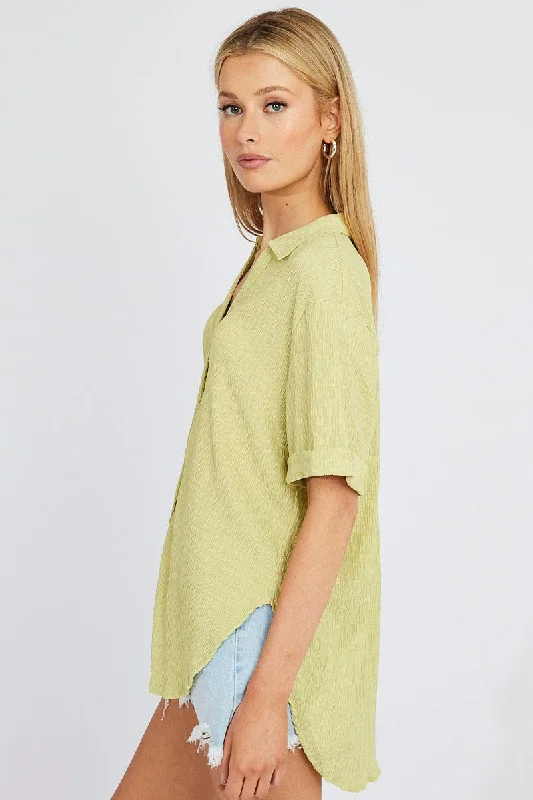 Green Textured Shirt Short Sleeve