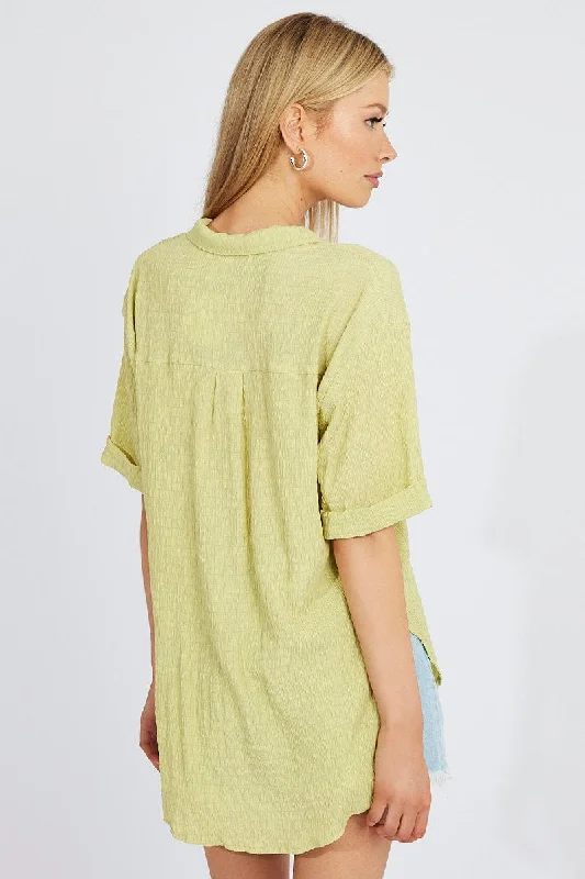 Green Textured Shirt Short Sleeve