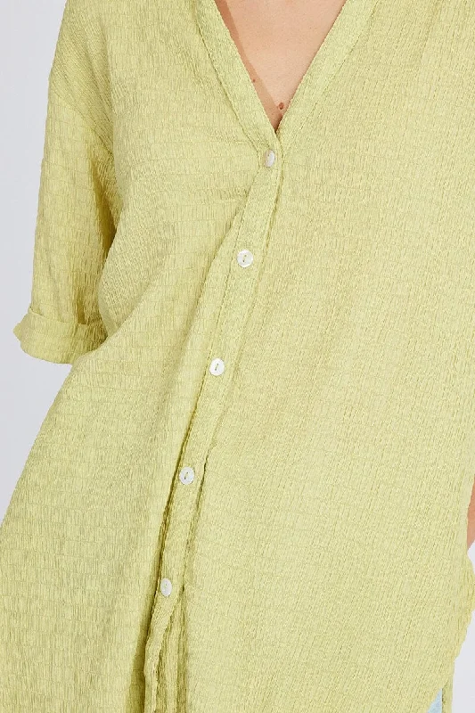 Green Textured Shirt Short Sleeve