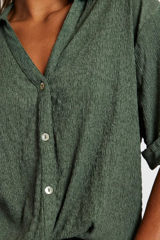 Green Textured Shirt Short Sleeve