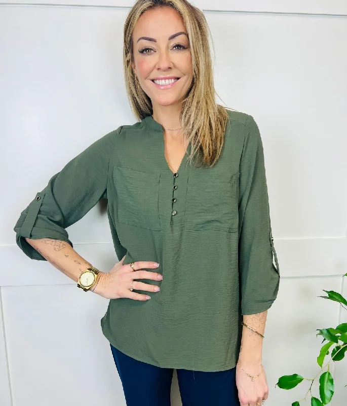 Khaki Popover Tunic Blouse