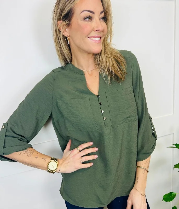 Khaki Popover Tunic Blouse