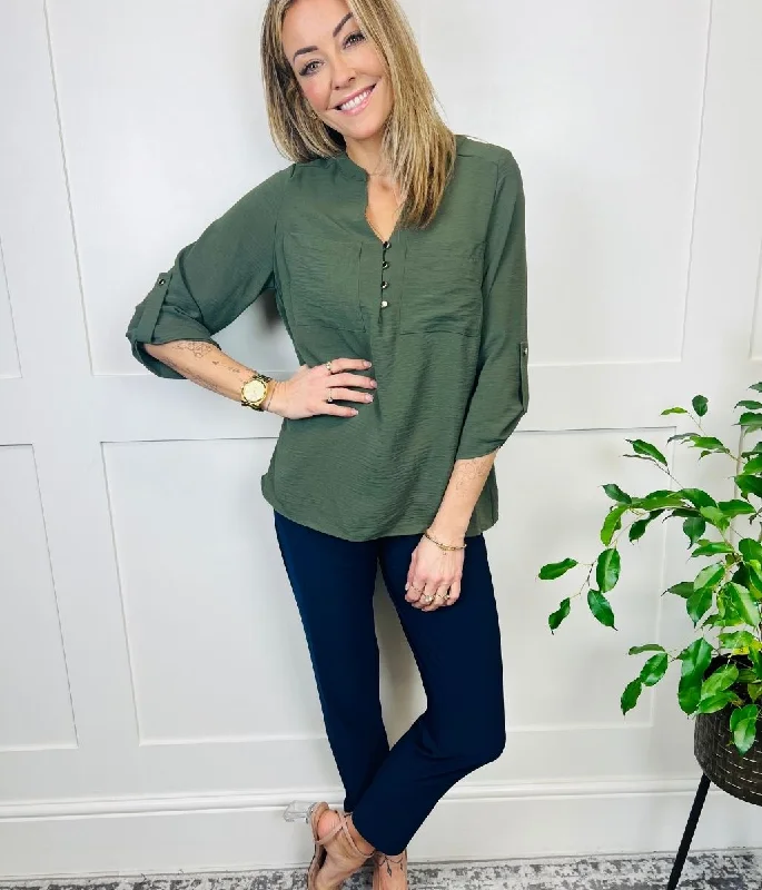 Khaki Popover Tunic Blouse