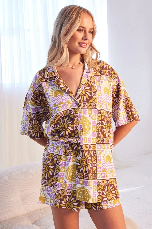 Multi Abstract Relaxed Shirt Short Sleeve