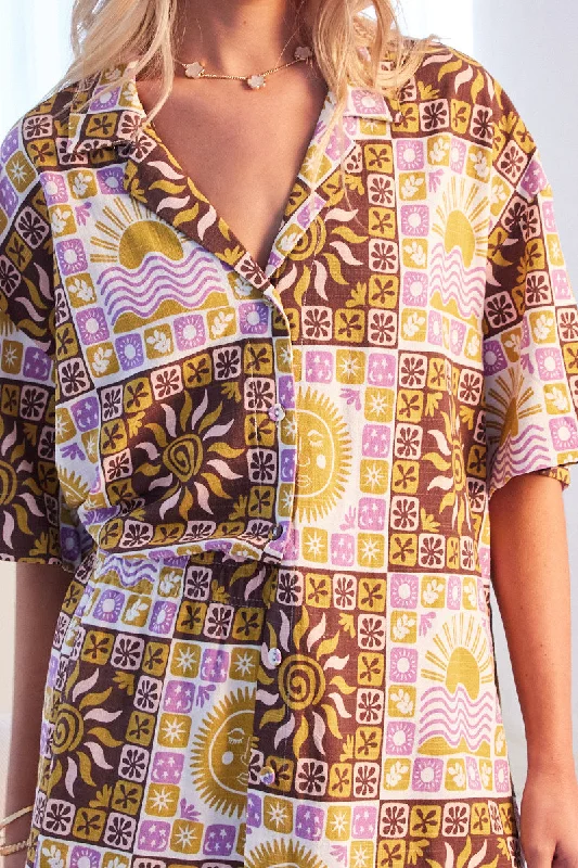 Multi Abstract Relaxed Shirt Short Sleeve