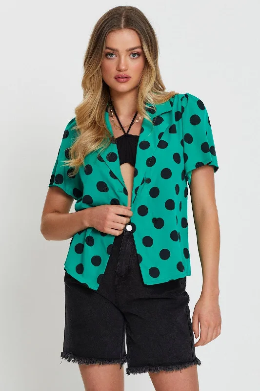 Polka Dot Relaxed Shirts Short Sleeve