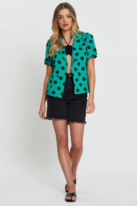 Polka Dot Relaxed Shirts Short Sleeve