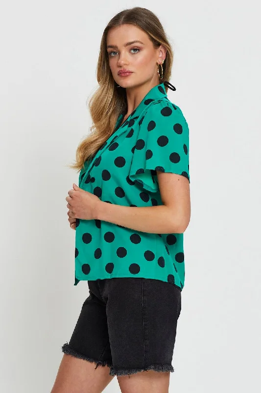 Polka Dot Relaxed Shirts Short Sleeve