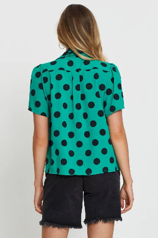 Polka Dot Relaxed Shirts Short Sleeve