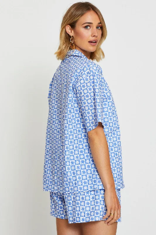 Print Oversized Shirts Short Sleeve