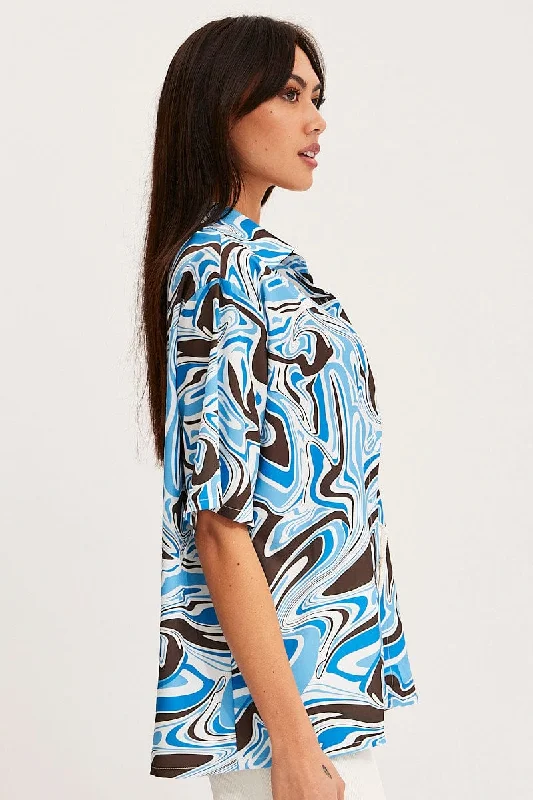 Print Relaxed Shirts Short Sleeve Collared