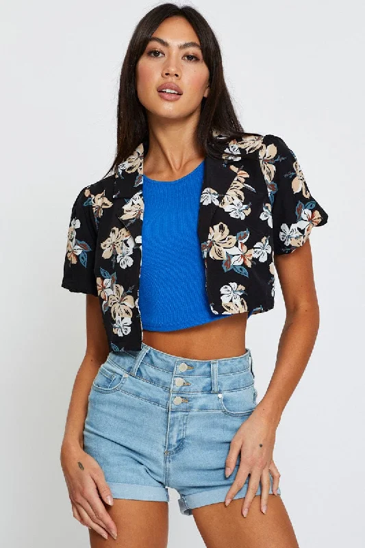 Print Relaxed Shirts Short Sleeve Crop