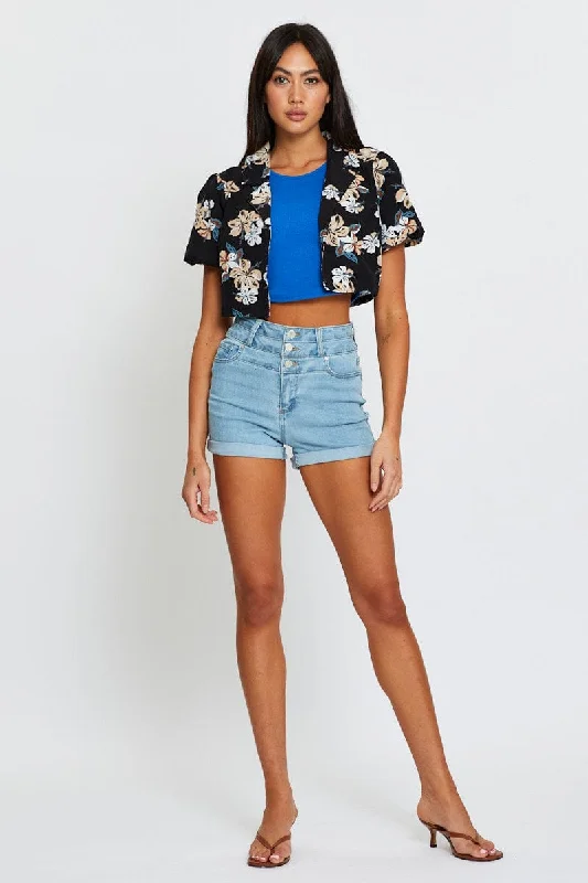 Print Relaxed Shirts Short Sleeve Crop