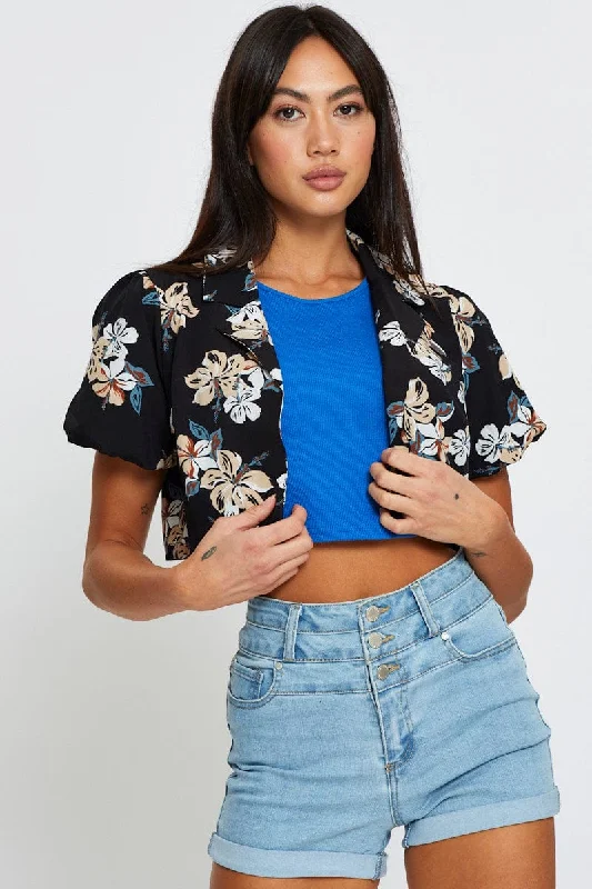 Print Relaxed Shirts Short Sleeve Crop