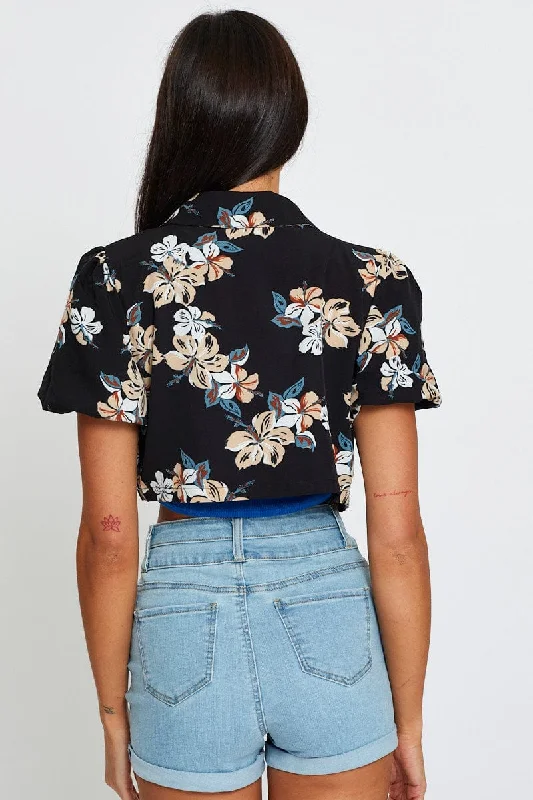 Print Relaxed Shirts Short Sleeve Crop