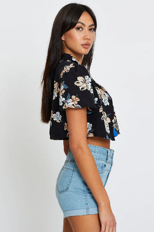 Print Relaxed Shirts Short Sleeve Crop