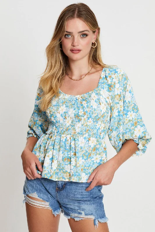 Print Smock Top Short Sleeve