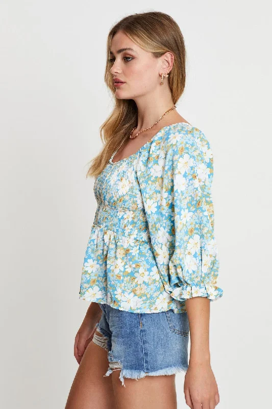 Print Smock Top Short Sleeve