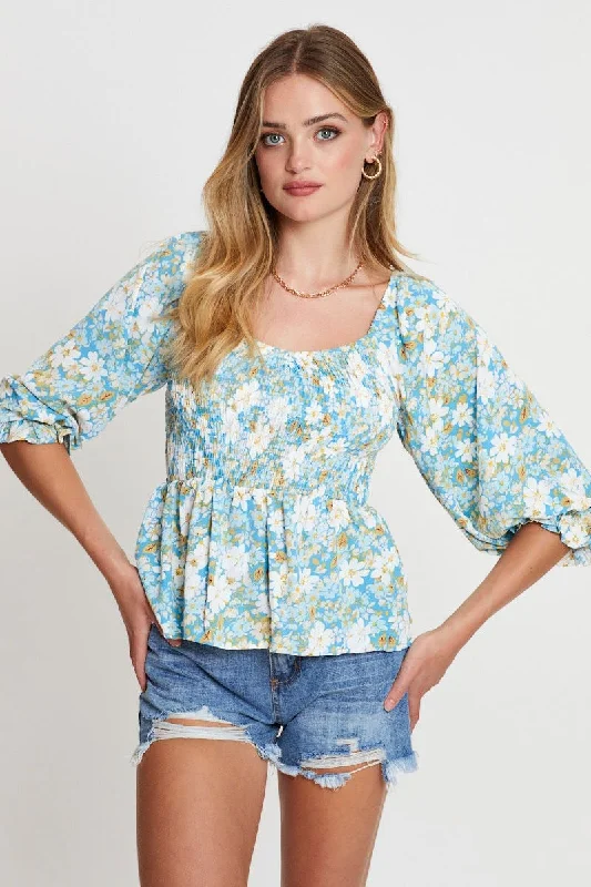 Print Smock Top Short Sleeve