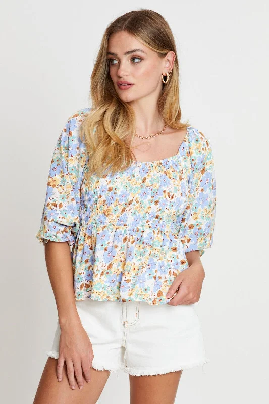 Print Smock Top Short Sleeve