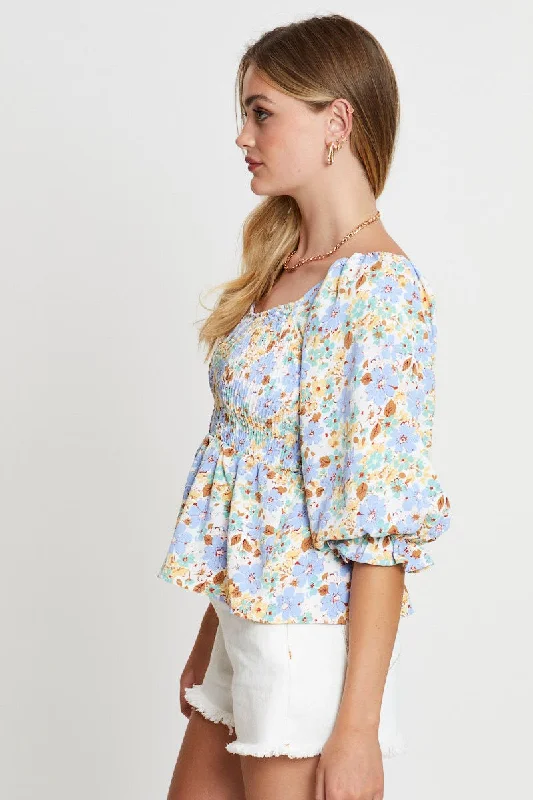 Print Smock Top Short Sleeve