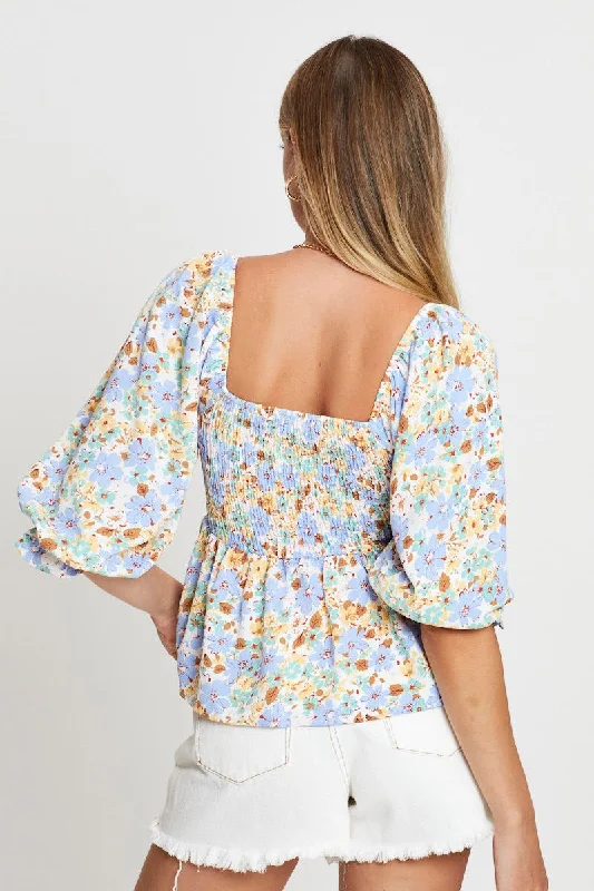 Print Smock Top Short Sleeve