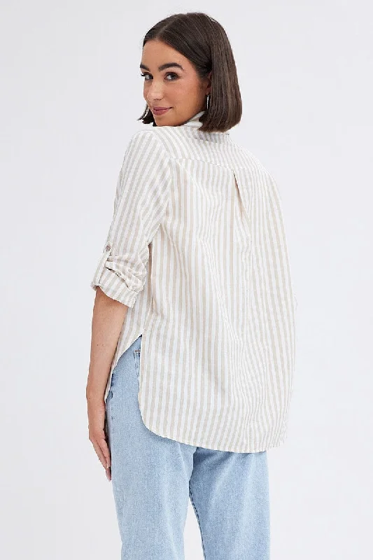 Stripe Collared Long Sleeve Button Up Shirt