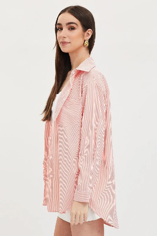 Stripe Oversized Shirts Long Sleeve Collared