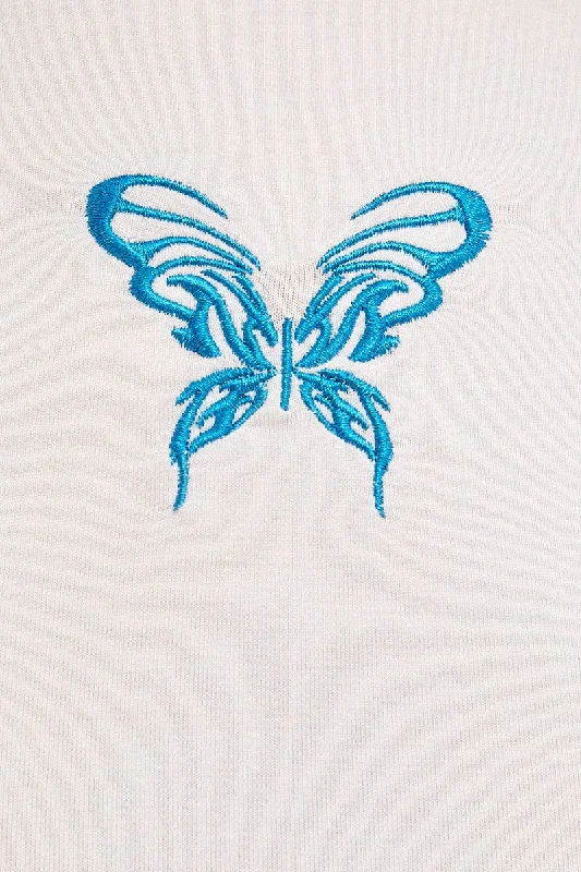 White Baby T-Shirt Butterfly Short Sleeve Crop