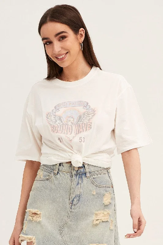 White Crew Neck Oversized Graphic T-Shirt