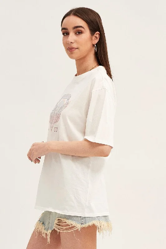 White Crew Neck Oversized Graphic T-Shirt