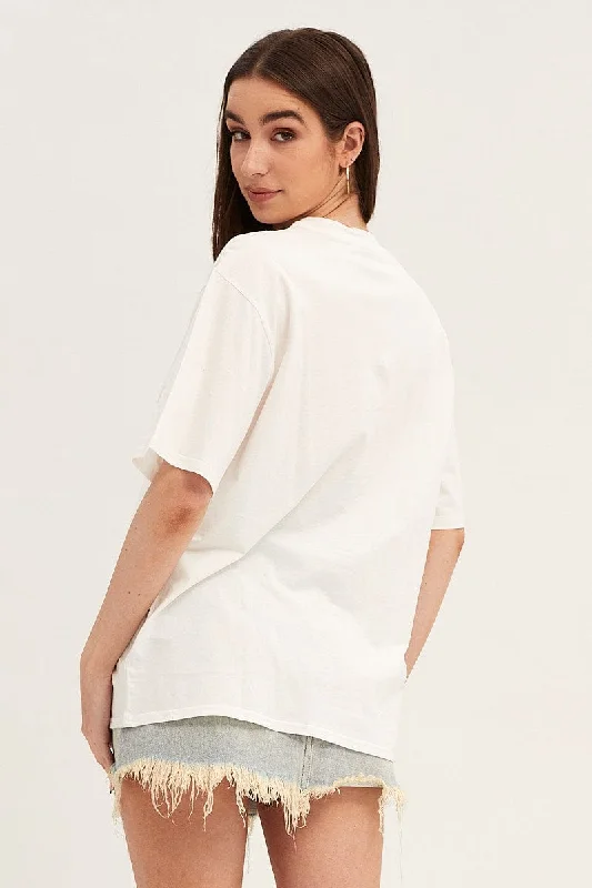 White Crew Neck Oversized Graphic T-Shirt