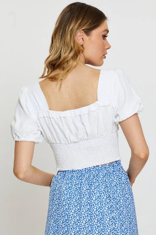 White Crop Blouse Short Sleeve