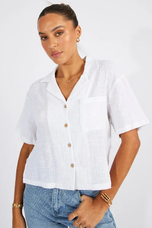 White Crop Shirt Short Sleeve