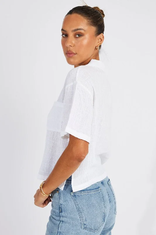 White Crop Shirt Short Sleeve