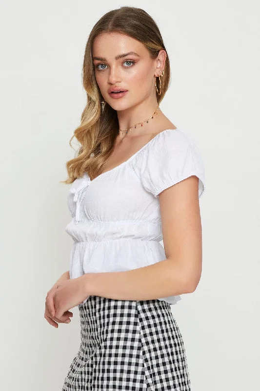 White Peplum Blouse Short Sleeve