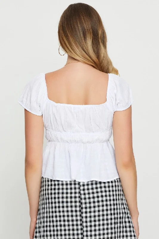 White Peplum Blouse Short Sleeve