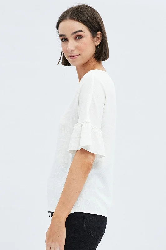 White Peplum Top Short Sleeve