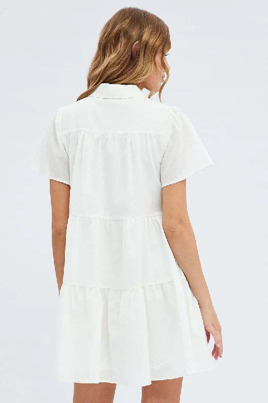 White Shirt Dress Short Sleeve Tiered