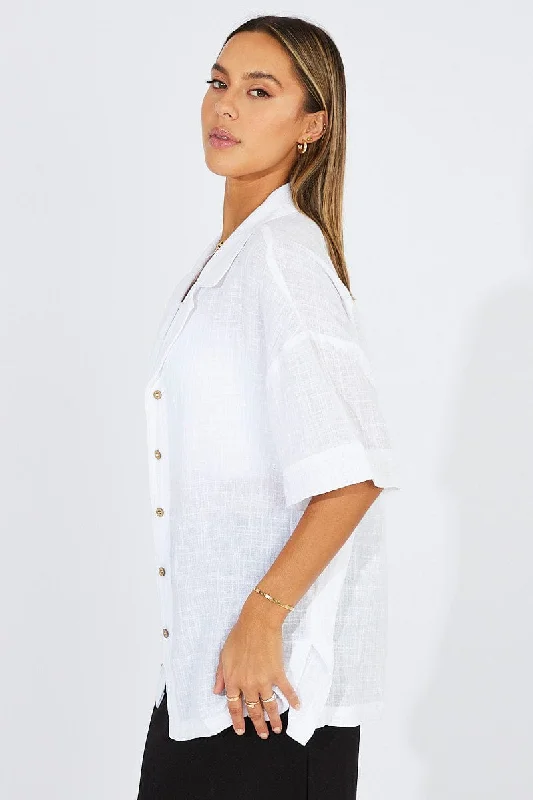 White Shirt Short Sleeve Collared Neck