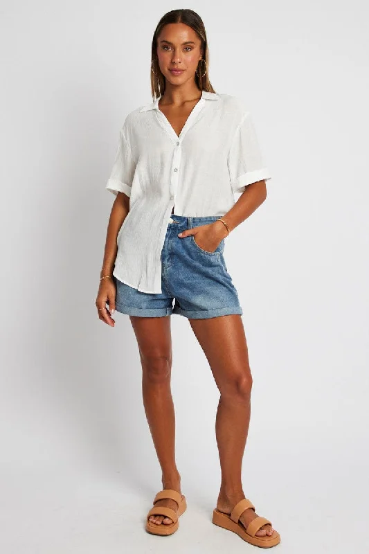 White Textured Shirt Short Sleeve