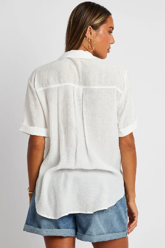 White Textured Shirt Short Sleeve