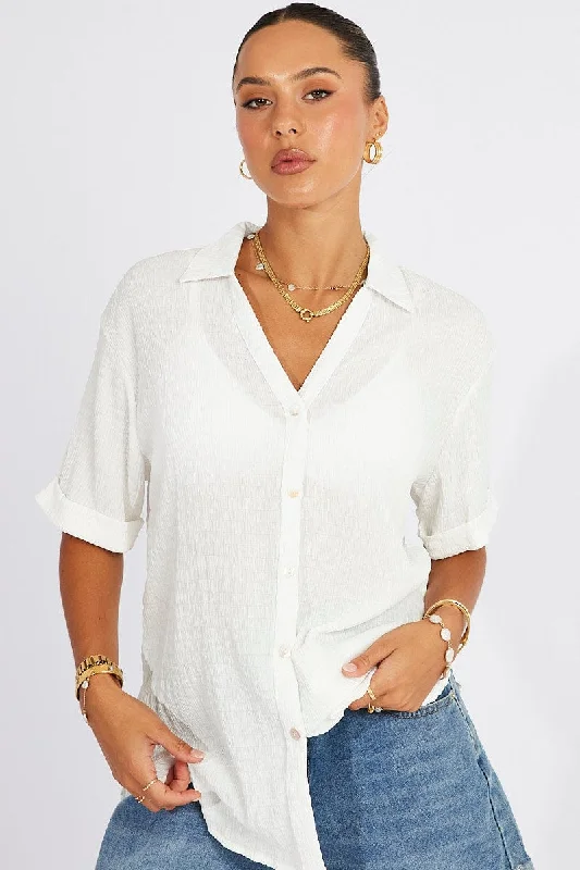 White Textured Shirt Short Sleeve