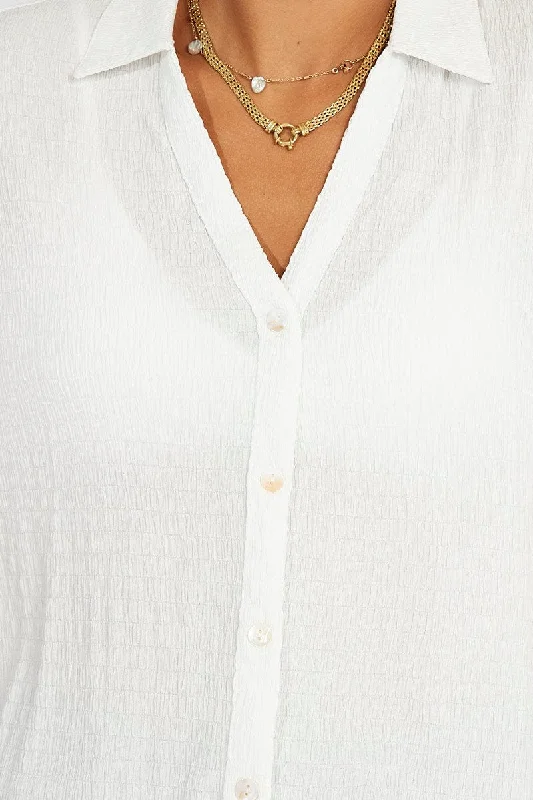 White Textured Shirt Short Sleeve